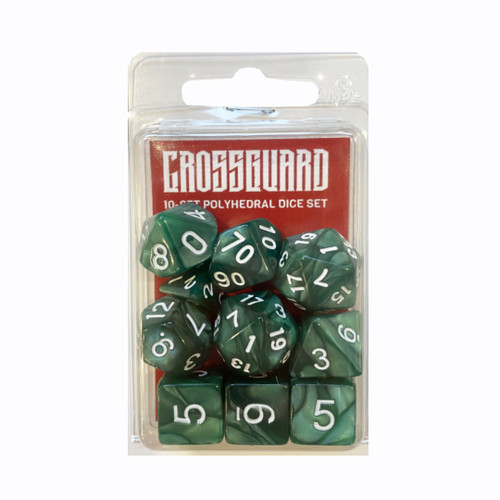 Crossguard Marble Polyhedral 10-Dice Set M04 - Green