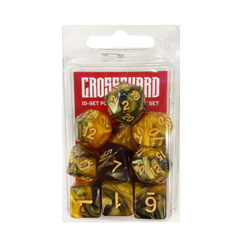 Crossguard Colour Mix Polyhedral 10-Dice Set V11 - Amber/Black