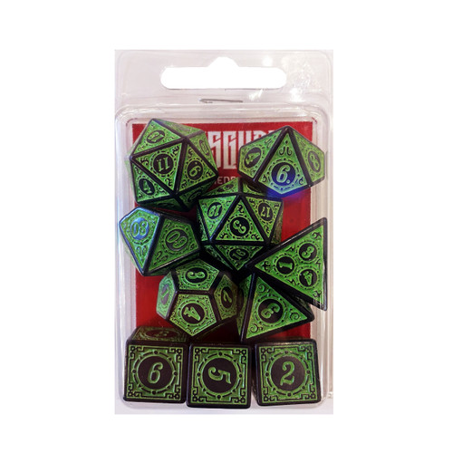 Crossguard Coated and Imprint Polyhedral 10-Dice Set IM03 - Rogue Green
