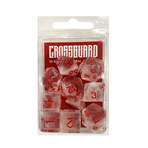 Crossguard Nebula Polyhedral 10-Dice Set N02 - White w/Red