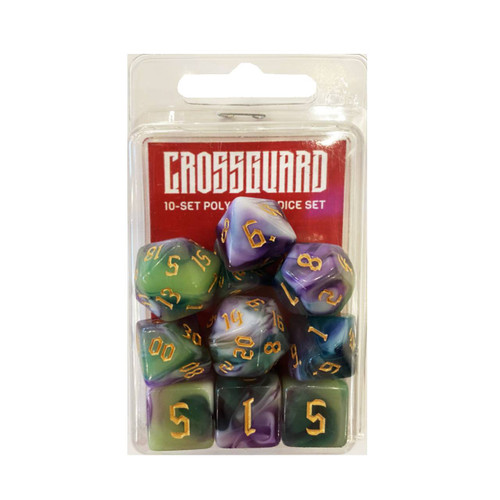 Crossguard Colour Mix Polyhedral 10-Dice Set VX05 - White/Purple/Green