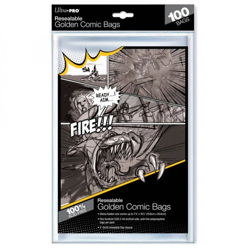 Ultra Pro 100ct Comic Bags Resealable Golden Age Size 7-3/4" x 10-1/2" Ultra Pro 100ct Comic Bags Resealable Golden Age Size 7-3/4" x 10-1/2"