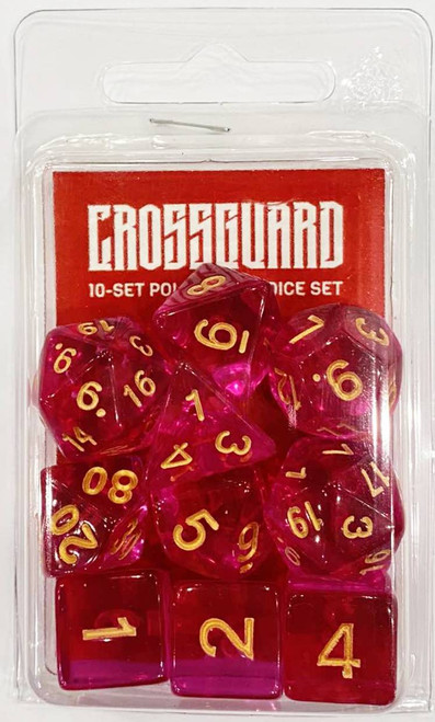 Crossguard Translucent Polyhedral 10-Dice Set T08 - Cerise