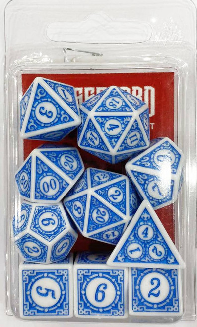 Crossguard Coated and Imprint Polyhedral 10-Dice Set IM09 - Rogue Blue on White