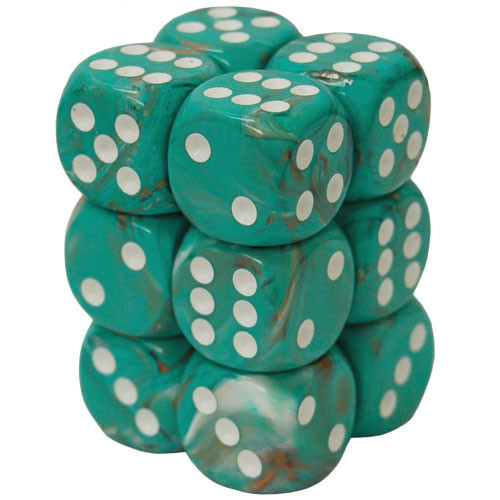 Chessex - Marble D6 16mm Dice Block 12 -Dice Set - Oxi-copper w/White Chessex - Marble D6 16mm Dice Block 12 -Dice Set - Oxi-copper w/White