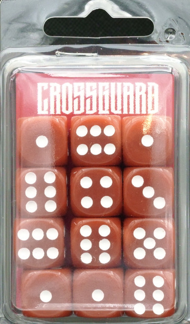 Crossguard Classic Opaque 16mm D6 12-Dice Set OP10 - Brown w/ White pips