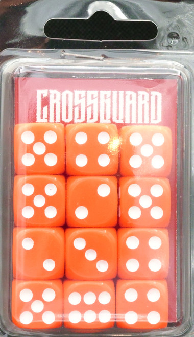 Crossguard Classic Opaque 16mm D6 12-Dice Set OP02 - Orange w/ White pips