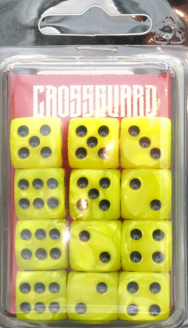 Crossguard Marble 16mm D6 12-Dice Set MA04 - Lemon w/ Black pips