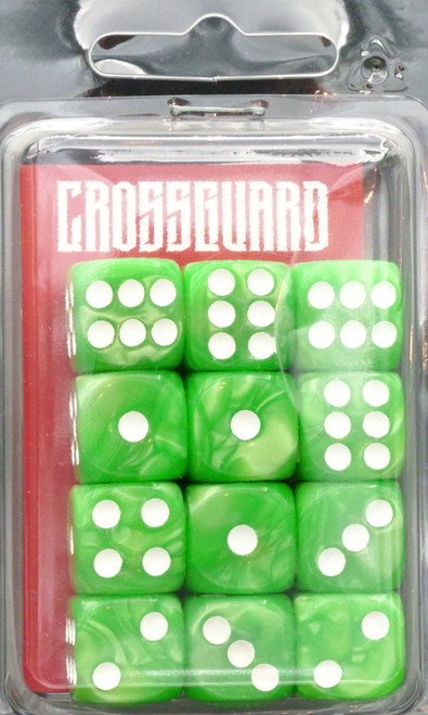 Crossguard Marble 16mm D6 12-Dice Set MA06 - Green w/ White pips