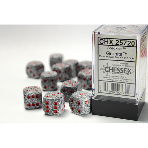 Chessex - Speckled D6 16mm Dice Block 12 - Dice Set - Granite Chessex - Speckled D6 16mm Dice Block 12 - Dice Set - Granite