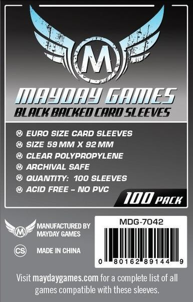 Mayday Games Black Backed Euro Card Sleeves (100) 59mm x 92mm - Vagabond  Games & Collectables