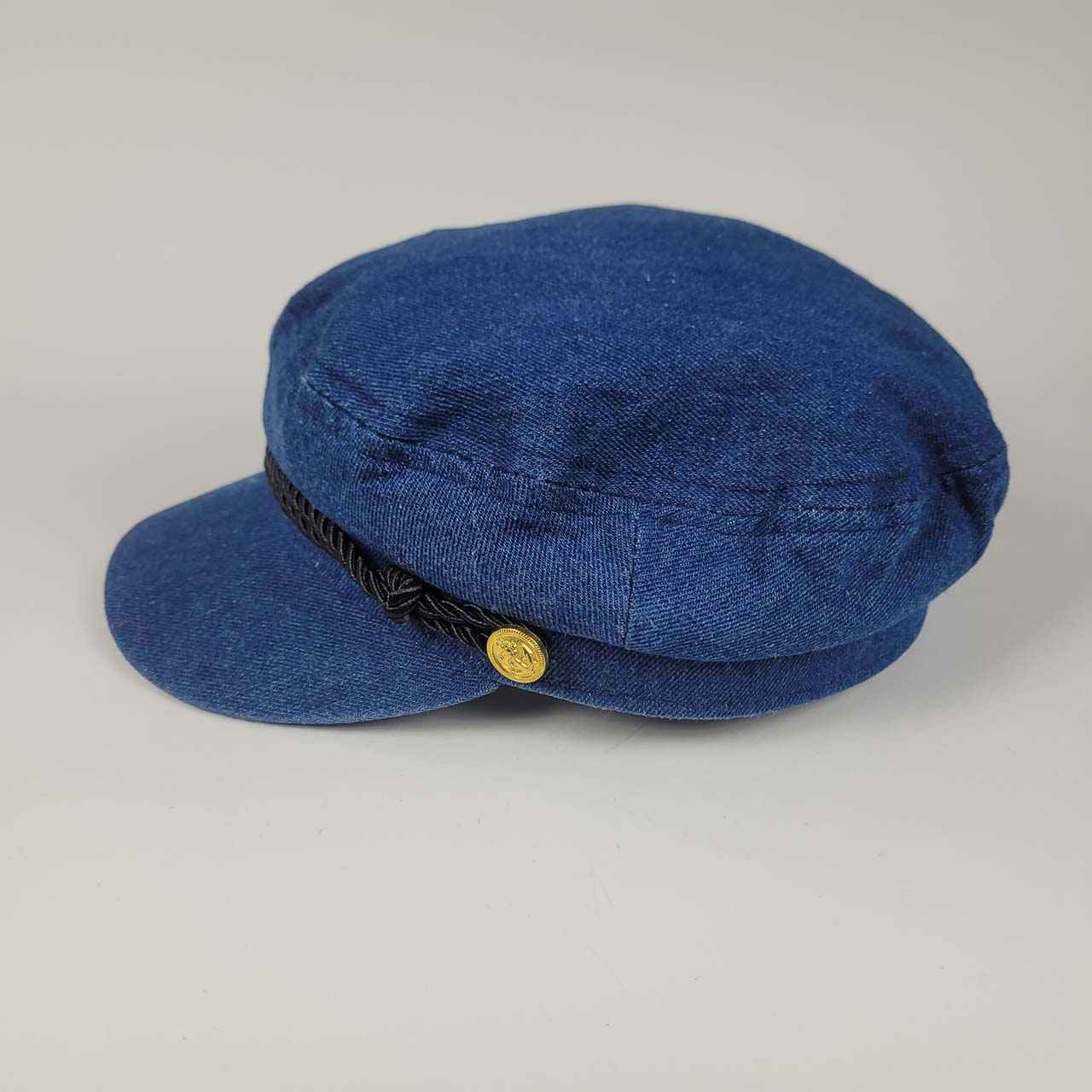 Hat - Fisherman's Cap - Cabbie - Blue Denim - 100% Cotton - 22 1/2 Inside  - Treasure Website