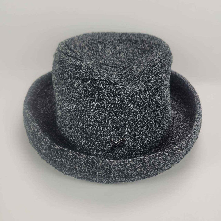 XSetmar New York Hat Velour Textured Blk / Lt. Gray Tweed Crushable - Nice!