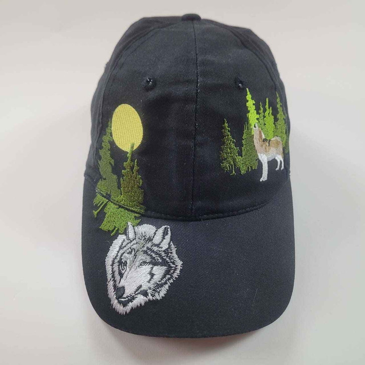 Cap - Howling Wolf - Full Moon - Pine Trees - Black - Unique - RARE FIND