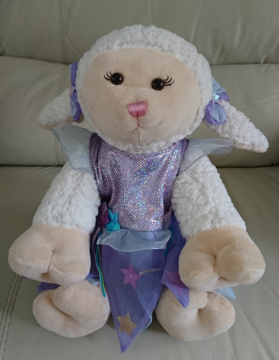 Build A Bear - Lamb in Party Dress with Hair Bows - Sitting Position - 12"