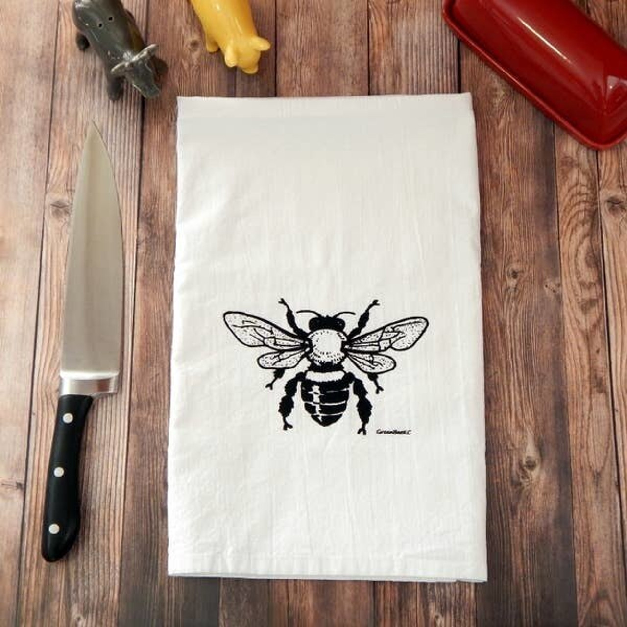 Flour Sack Embroidered Bee Tea Towel