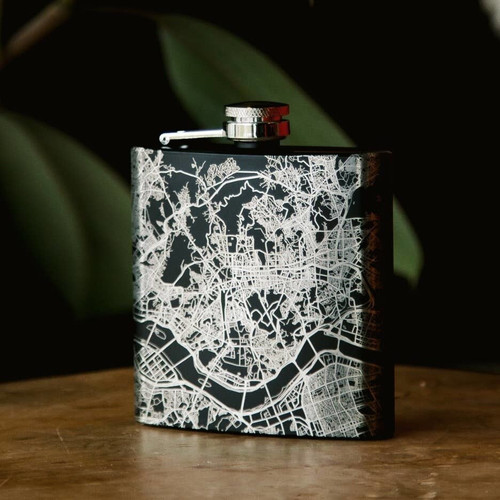 Kansas City Map Hip Flask in Matte Black
