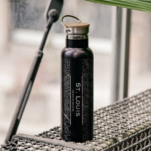 St. Louis Map Bottle with Bamboo Top in Matte Black