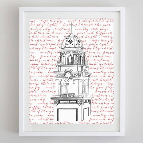 Plaza Clock Tower Holiday Watercolor Print (5x7)