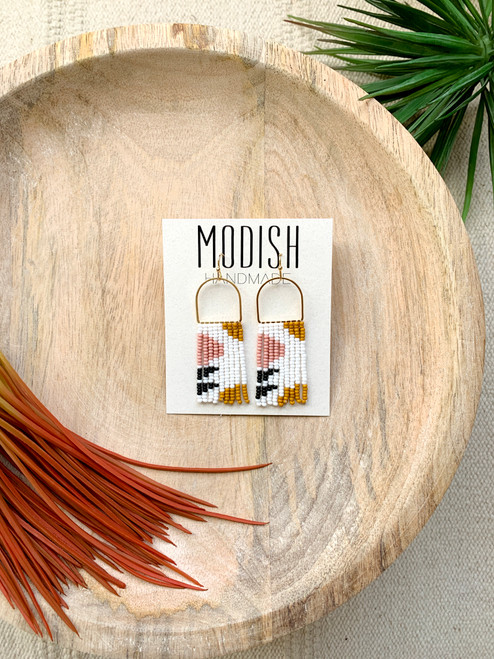 White, Gold and Blush Beaded Earrings by Modish