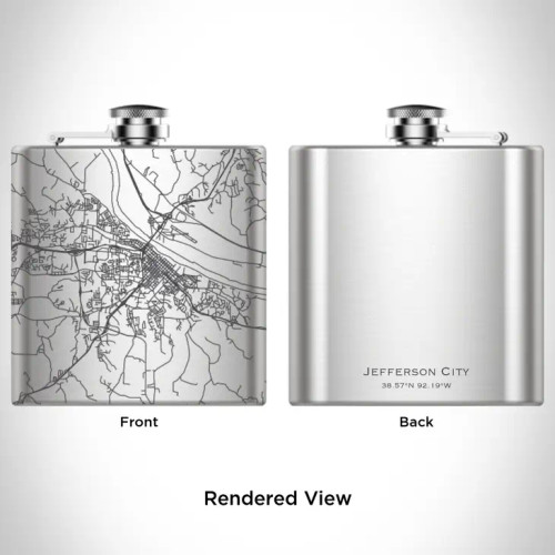 Jefferson City Map Hip Flask in Silver