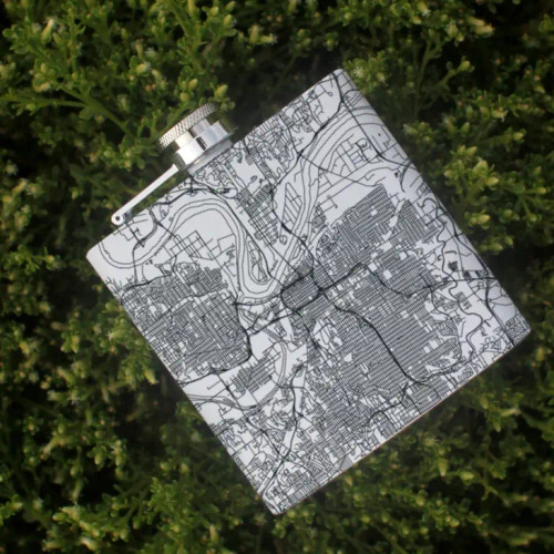 Kansas City Map Hip Flask in Matte White