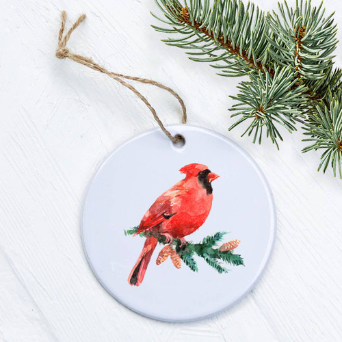 Cardinal on Evergreen Branch Ornament