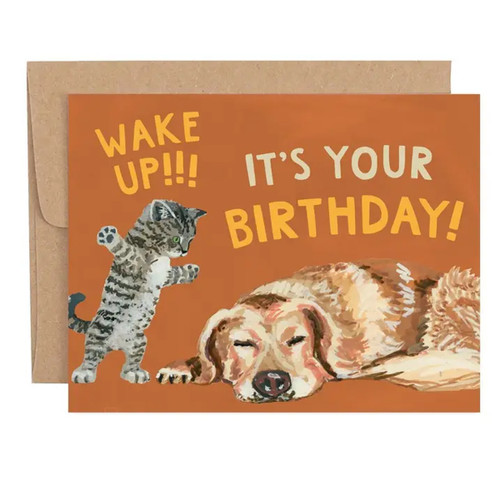 Wake Up It's Your Birthday Cat & Dog Greeting Card