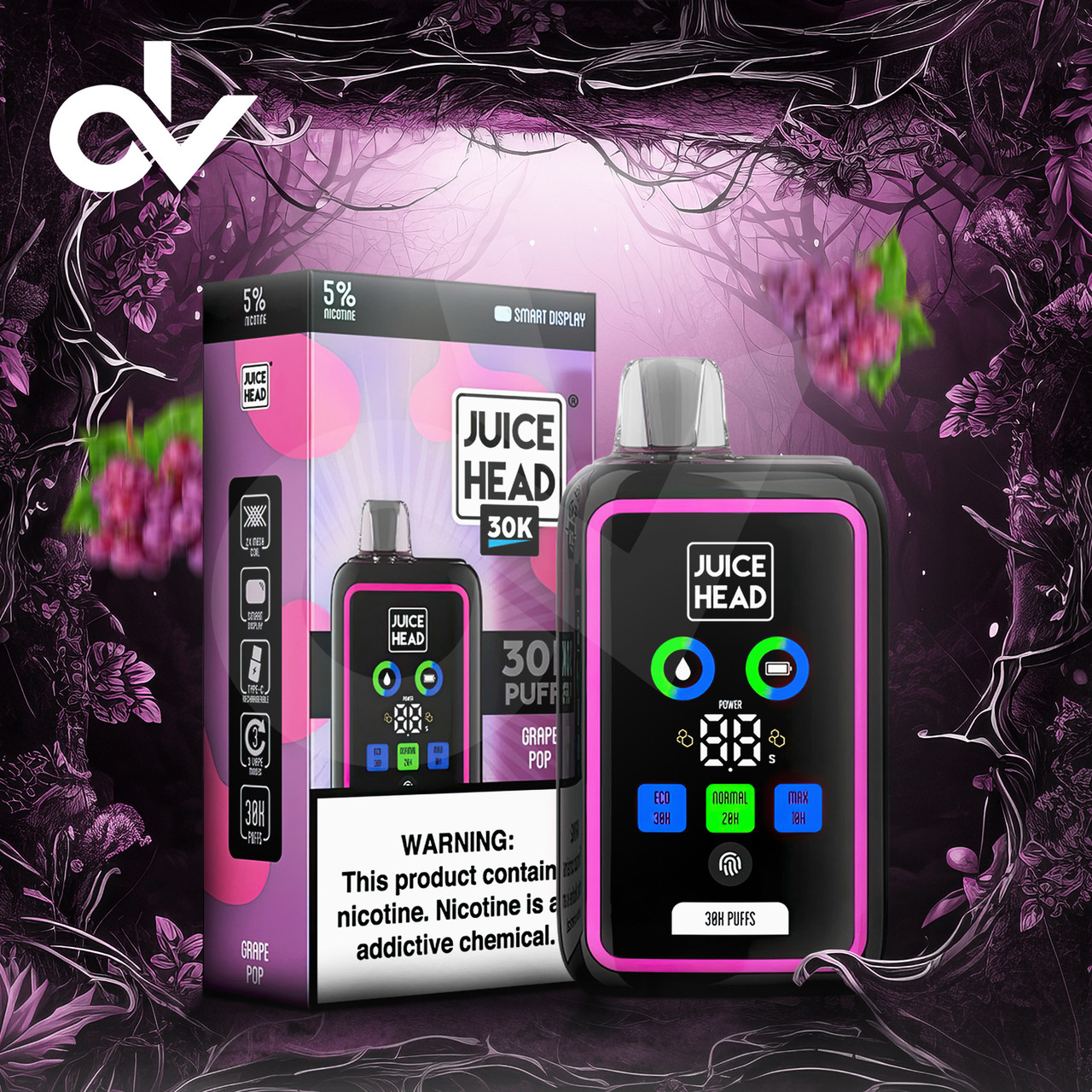 elf bar vape uk JUICE HEAD 30,000 PUFFS DISPOSABLE 24ML | New Juice Head LED Screen  Disposable main image 0