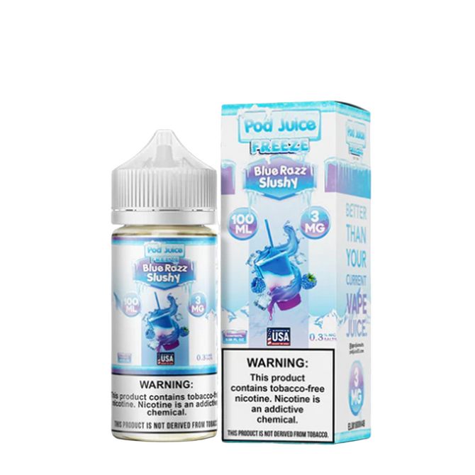 POD Juice Freeze Synthetic Nicotine E-Liquid 100ML Blue Razz Slushy Freeze