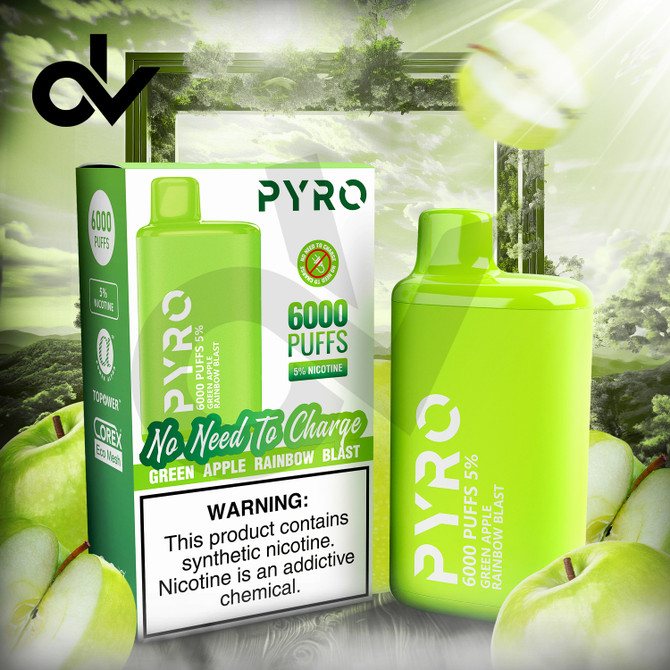 PYRO 6000 Disposable Vape - Green Apple Rainbow Blast