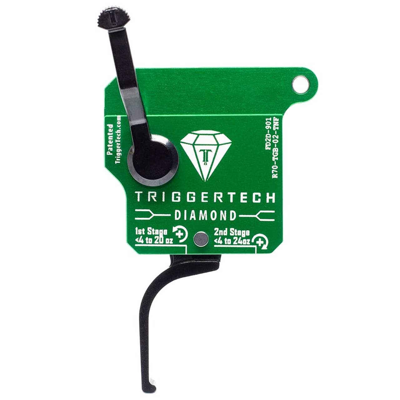 TriggerTech Rem 700 Clone RH Two Stage Blk/Grn Diamond Flat Clean .5-2.5 lbs Trigger R70-TGB-02-TNF