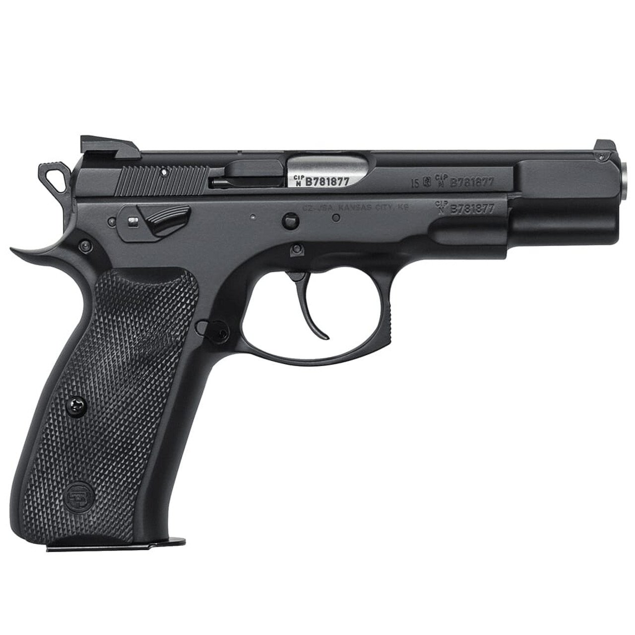 CZ-USA 75 B Omega Convertible 9mm 10rd Blk Handgun w/Polycoat Steel, Fixed Sights, Swappable Safety/Decocker, Blk Plastic Grips 01136