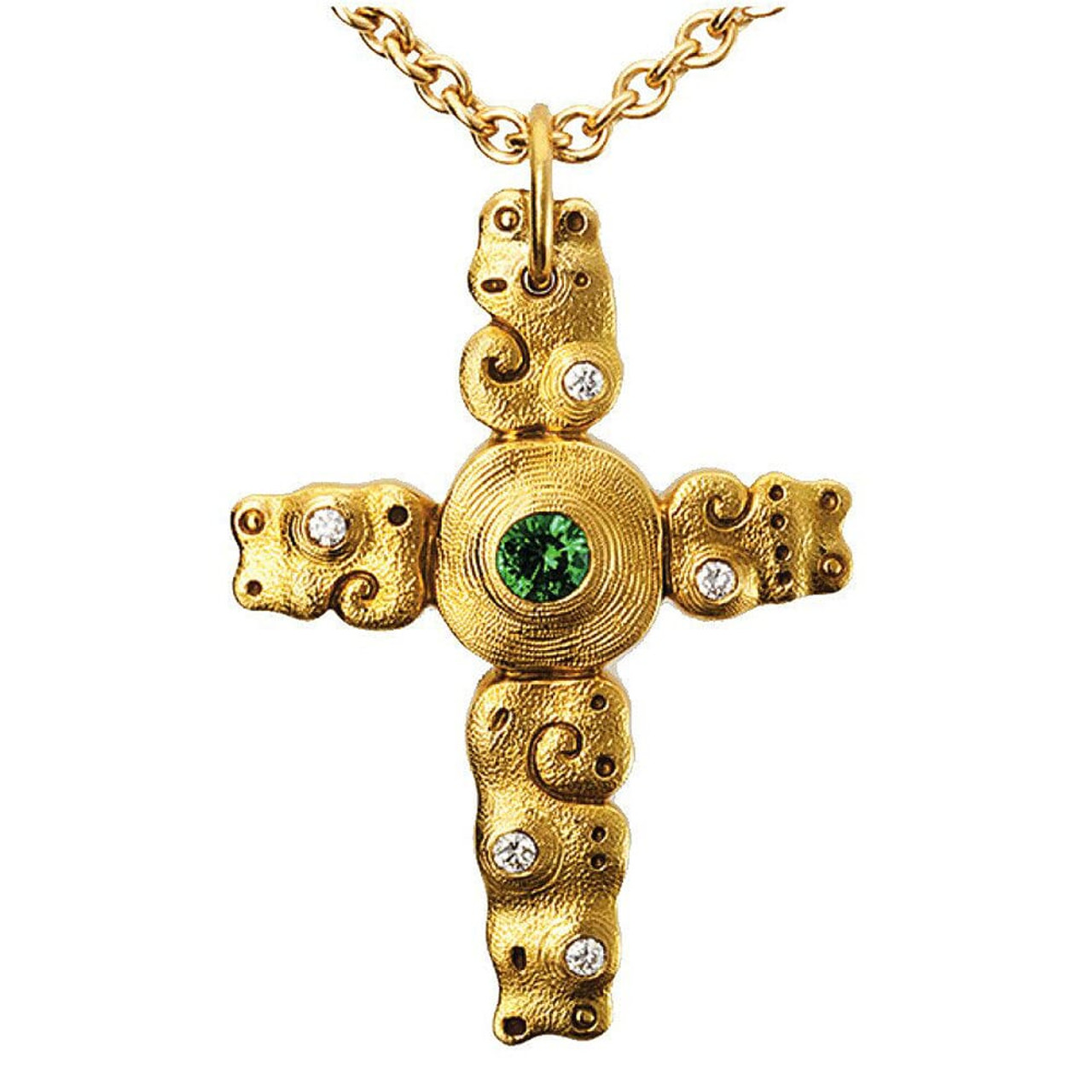 Alex Sepkus 18K Sapphire and Diamond "Sea" Cross Pendant M-101