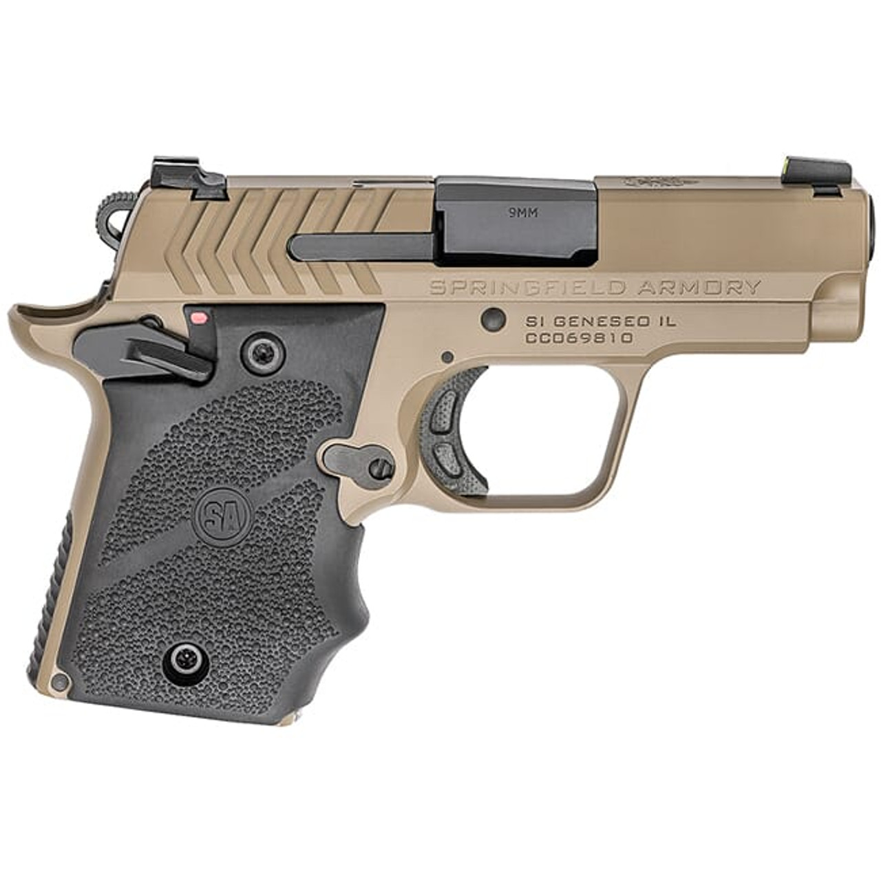 Springfield Armory 911 9mm 3" Desert FDE Pistol w/Hogue Rubber Grips & 2 Mags PG9119FH