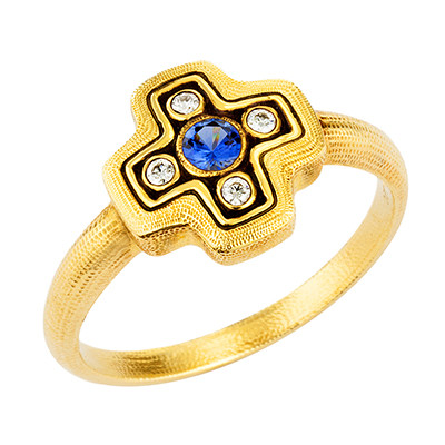 Alex Sepkus 18K Sapphire and Diamond "Little Cross" Ring R-162S