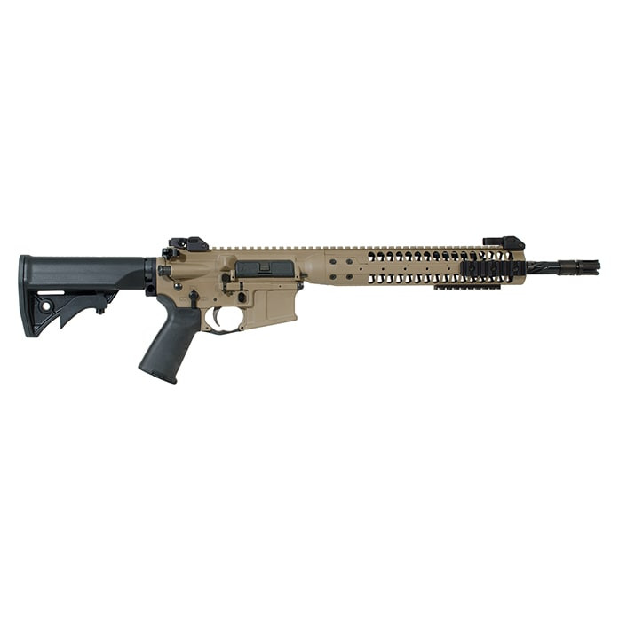 LWR IC-SPR 5.56 rifle Flat Dark Earth with Skirmish back up sights, LWRC flash hider, spiral-fluted barrel.  Like new. UA1259