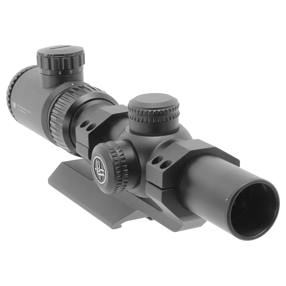 Vortex Crossfire II 1-4x24 Riflescope with V-Brite Reticle (MOA) CF2-31037 with Cantilever Ring Mount for 30mm Tube (2-Inch Offset) CM-202 - mounted - UA1977