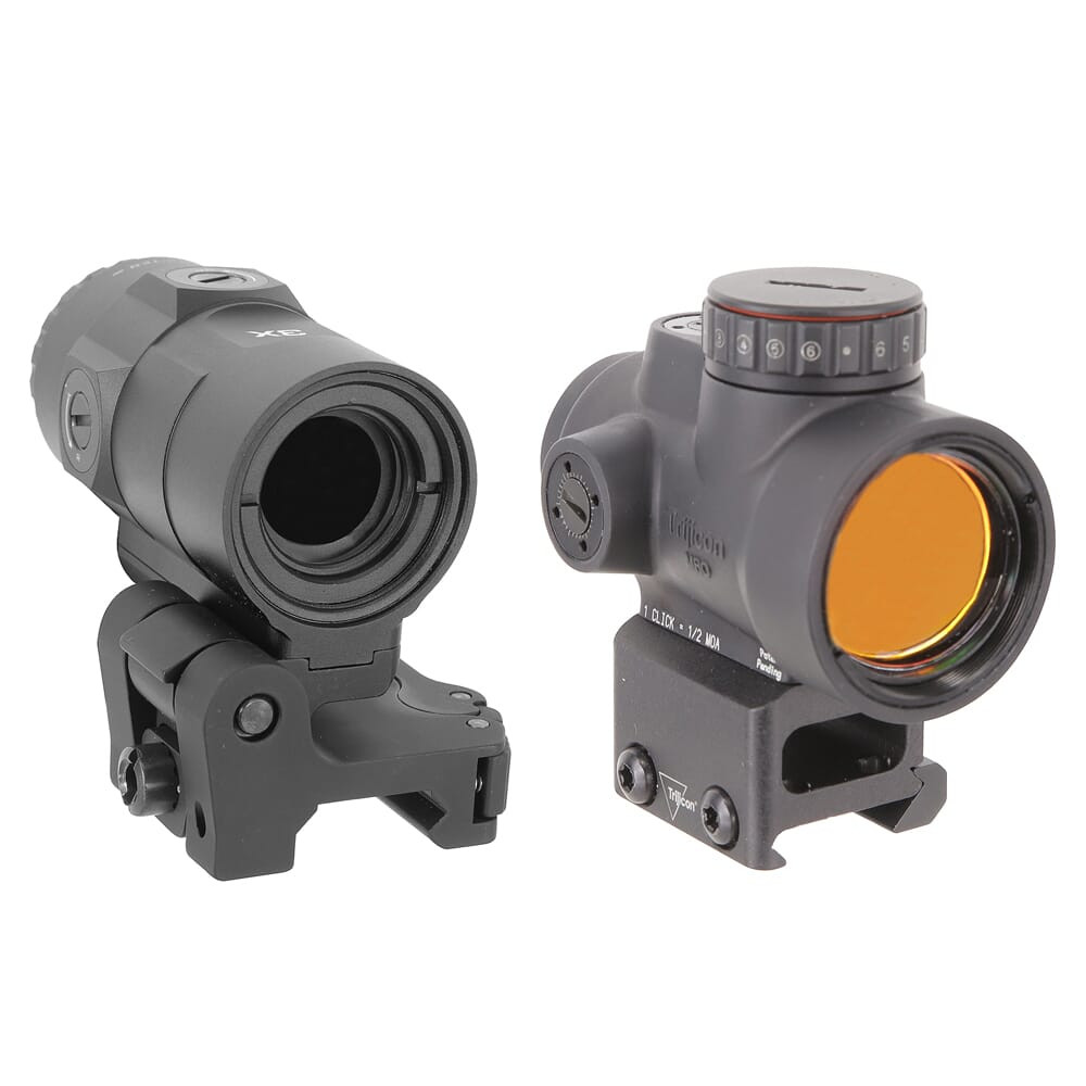 Trijicon USED 1x25 MRO HD Combo Set; 68 MOA Reticle w/2.0 MOA Dot; Full Co-Witness AC32068 and 3X Magnifier w/Adjustable Height Quick Release, Flip to Side Mount MRO-C-2200057 - Like New UA2244