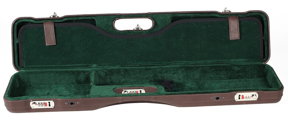Negrini Uplander O/U or SXS Upland Shotgun Case w/ QD Padded Shoulder Strap Caoba Brown Leather/Green 16405PL/5589