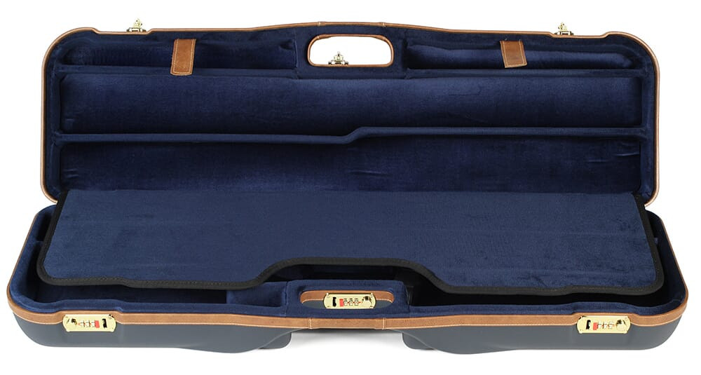 Negrini One Gun Three Barrels OU and SXS Med Rib Blue/Tobacco Leather Trim & Handle/Blue Interior 1646LX-3C/4879