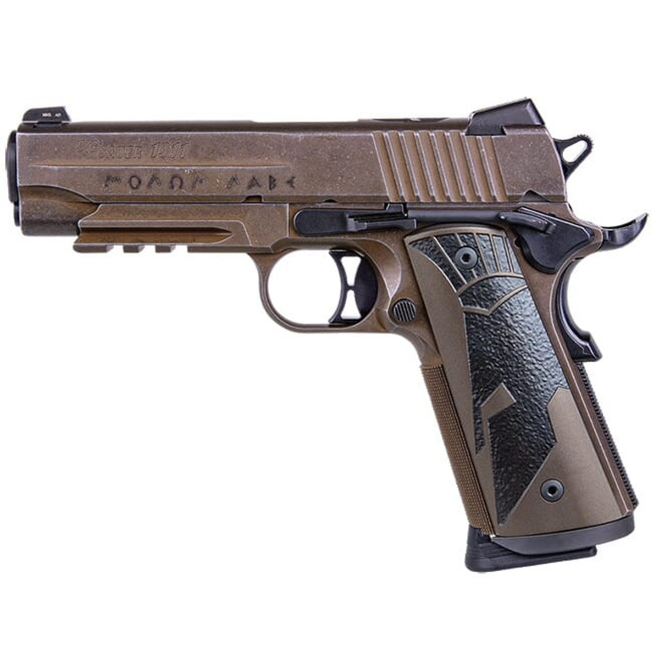 Sig Sauer 1911, 45 ACP, 4.2", Spartanii, Distressed Coyote, Sao, Siglite, Spartan II Grip, (2) 8rd Steel Mag, Rail, Pistol 1911CAR-45-SPARTANII