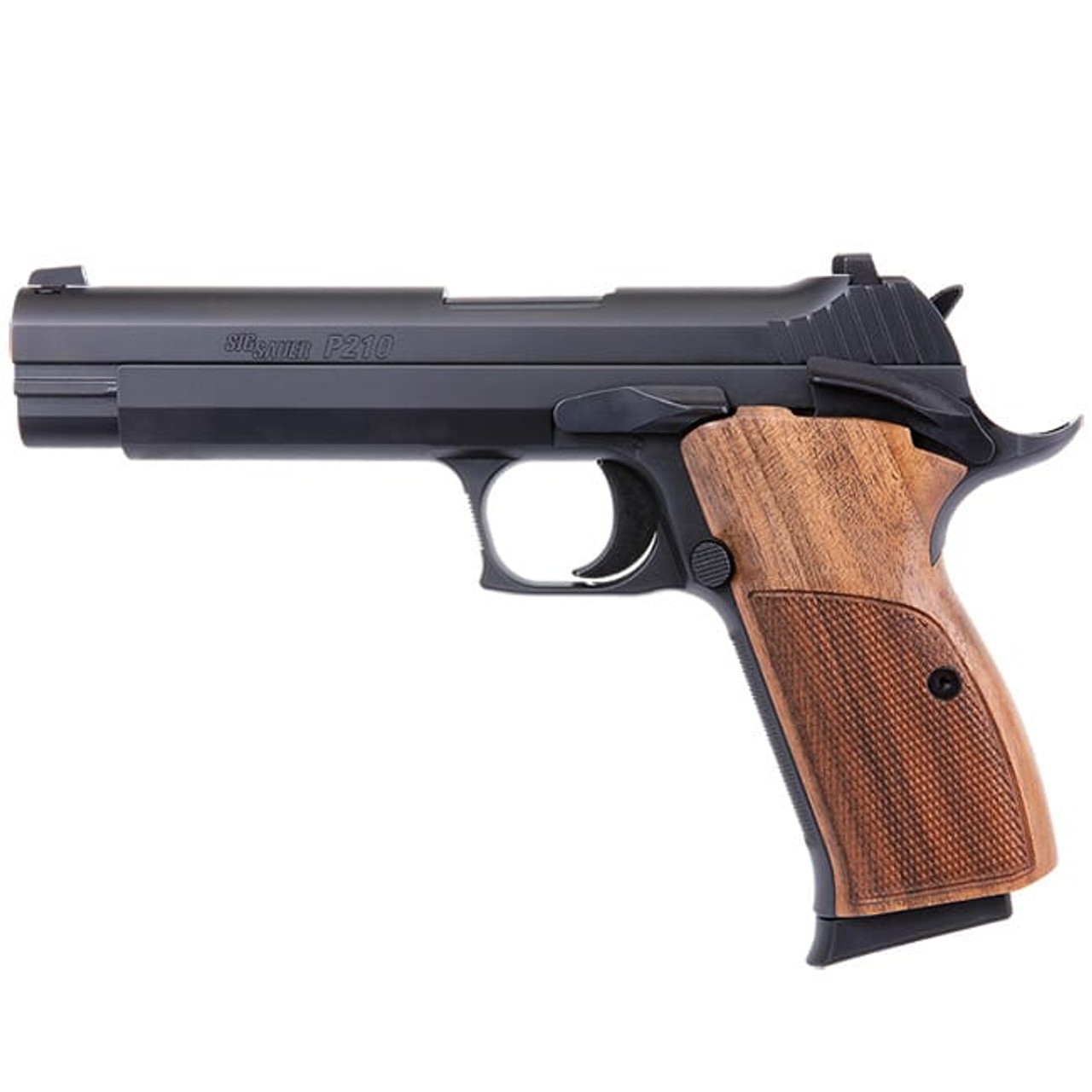 Sig Sauer P210 Standard 9mm 5" Blk SS Slide and Frame, Contrast Sights, SAO Target Trigger, Walnut Grips, (2) 8rd magazines 210A-9-B