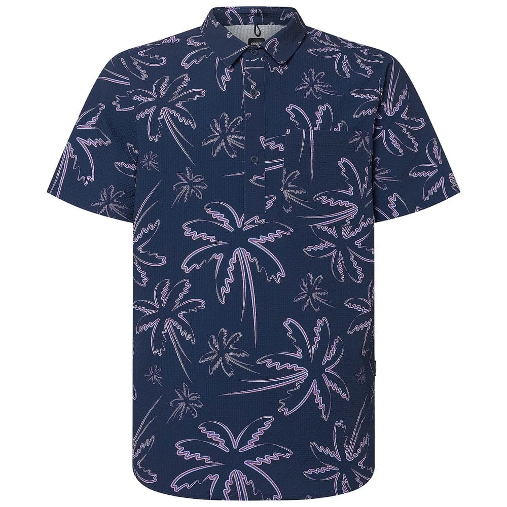 Oakley Deco Palms RC Three Lines Palms Blue SS Button-Down Shirt FOA404293-9S9