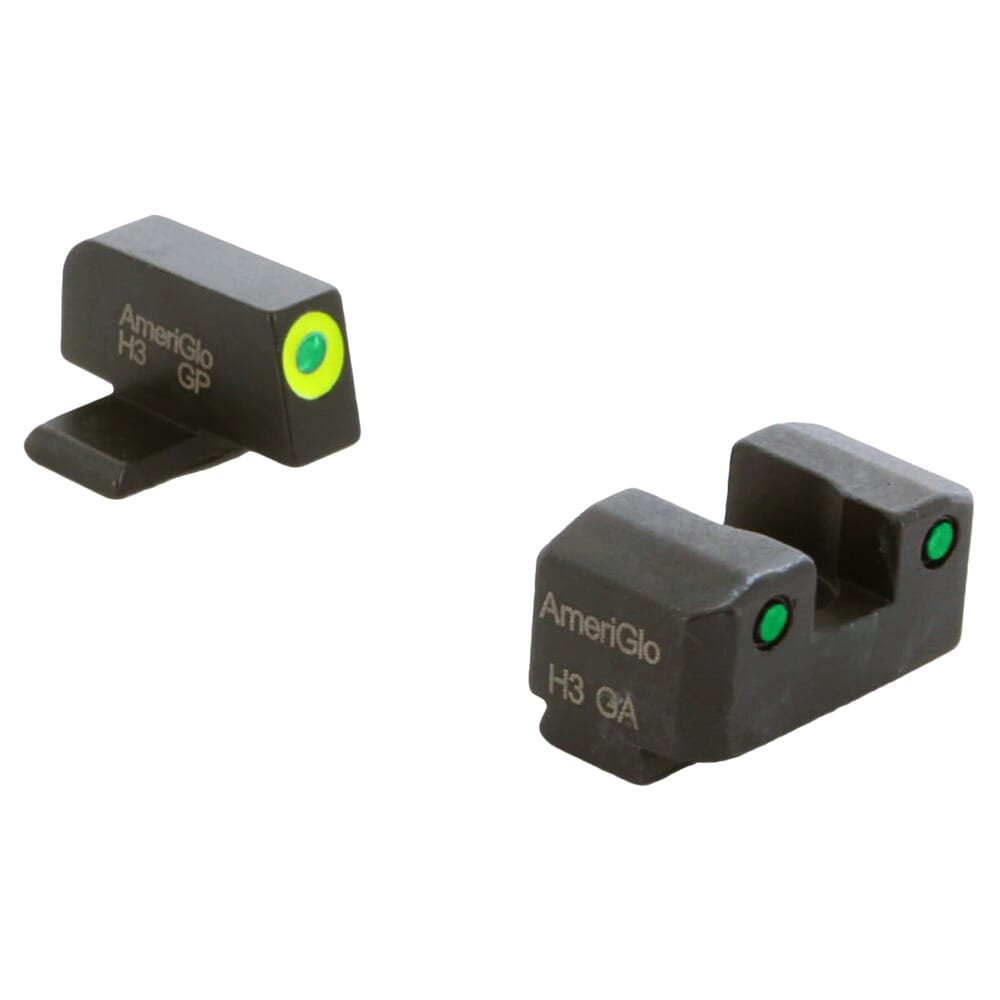 Ameriglo Trooper Grn Trit w/LumiGreen Outline F, Grn Trit w/Serrated Black Outline Sq Rear 3-Dot Night Sight for SIG (#8 F/#8 Rear) SG-819