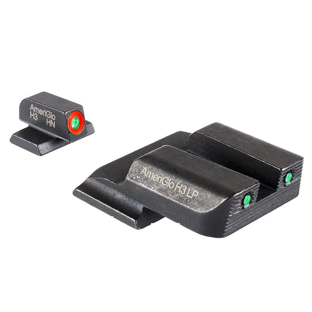 Ameriglo Trooper Grn Trit w/Orange Outline F, Grn Trit w/Serrated Black Outline Sq Rear 3-Dot Night Sight for S&W M&P Shield (Excl. EZ) SW-823
