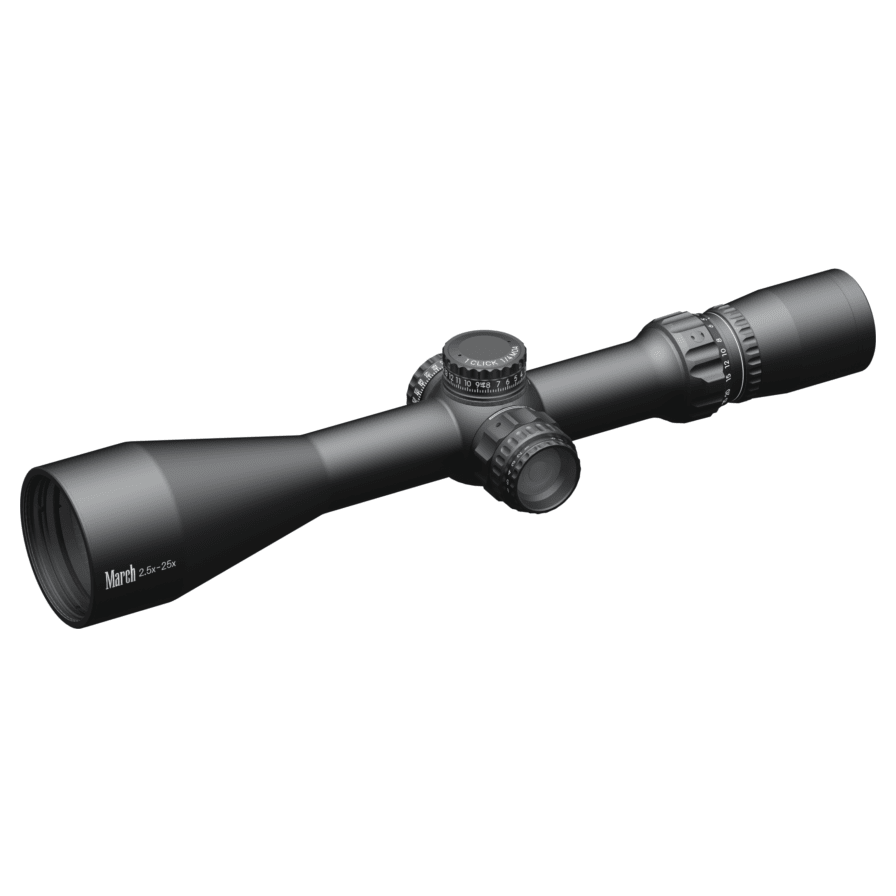 March Compact 2.5-25x52mm SFP MTR-RTM Reticle 1/4MOA 6Level Illum Riflescope D25V52I-MTR-RTM