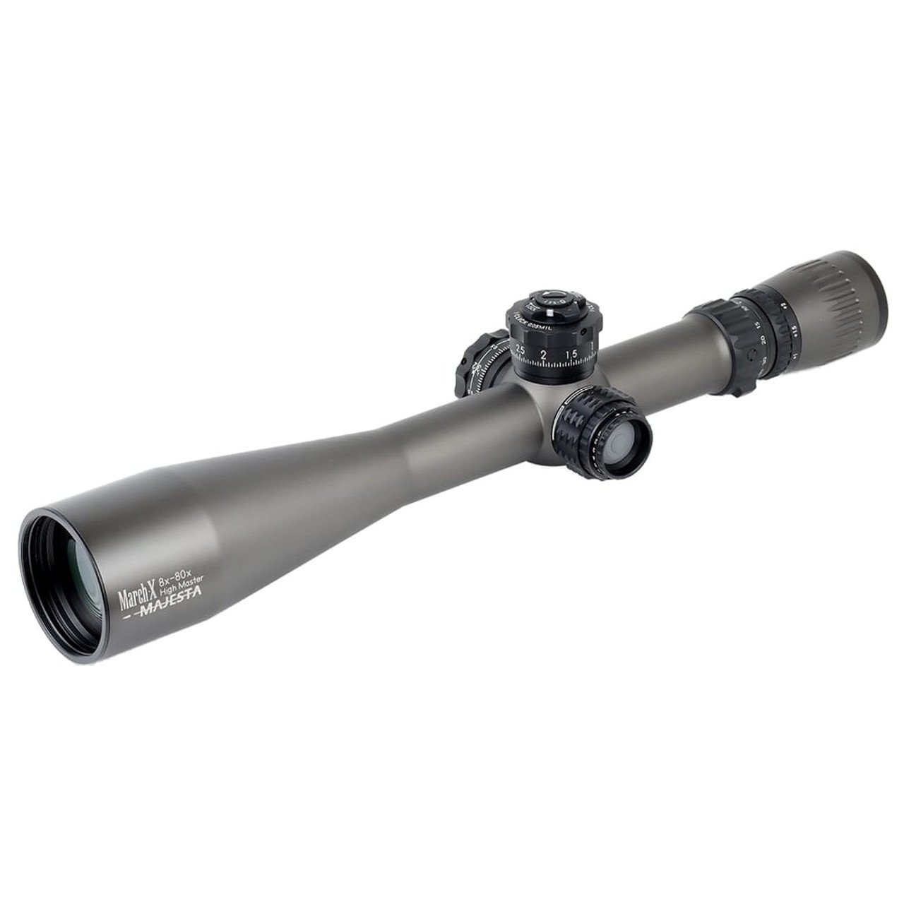 March X Tactical "High Master" Majesta 8-80x56mm SFP W-Dot .05MIL 6Level Illum Riflescope w/Middle Wheel & Shuriken Dial Lock D80HV56WTIMLX-GR-W-Dot