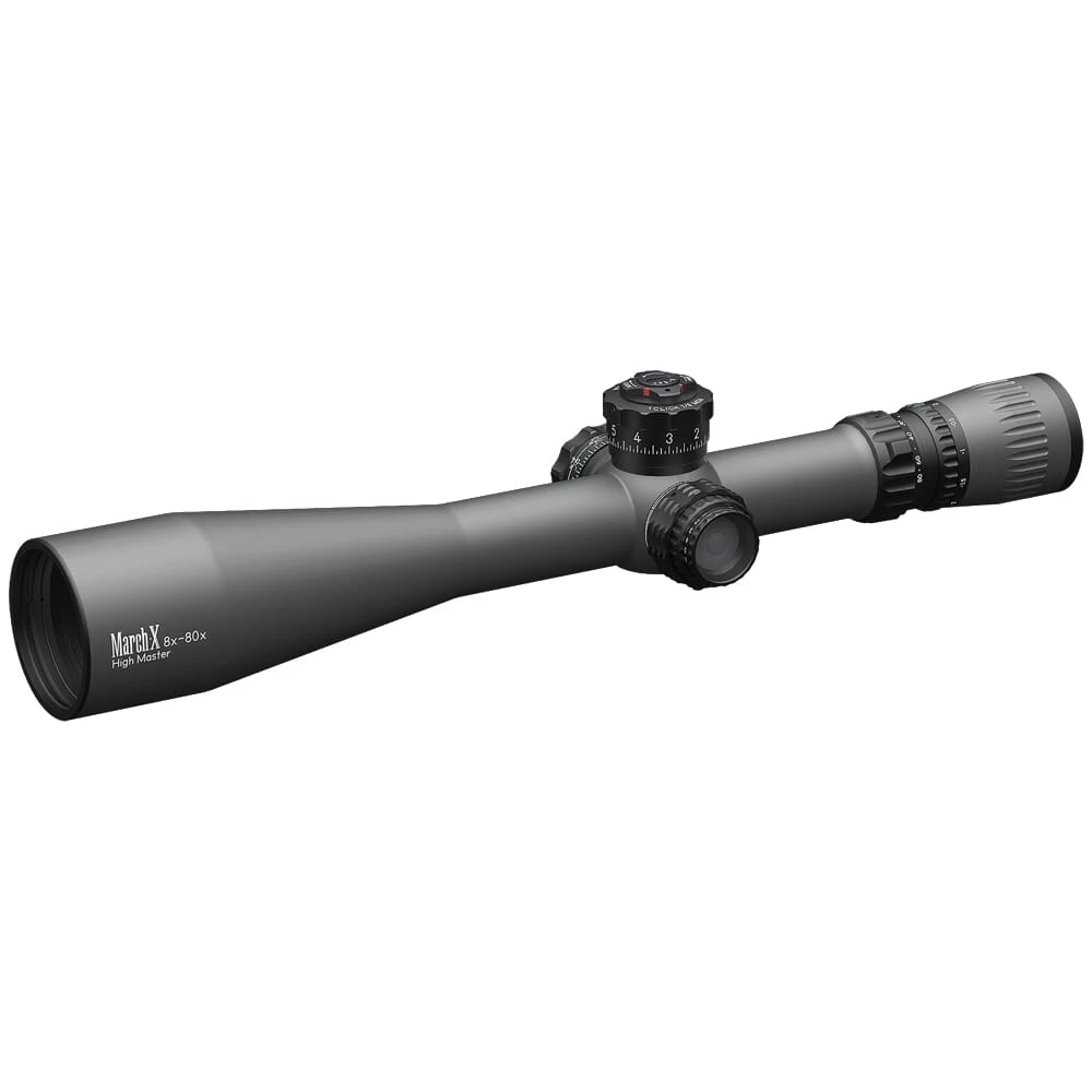 March X Tactical "High Master" Majesta 8-80x56mm SFP W-Dot 1/8MOA 6Level Illum Riflescope w/Middle Wheel & Shuriken Dial Lock D80HV56WTIX-GR-W-Dot