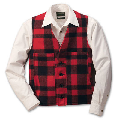 Filson Mackinaw Wool Vest Red Black Plaid 50 10055